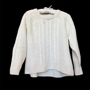 Women's white cable knit crew neck sweater